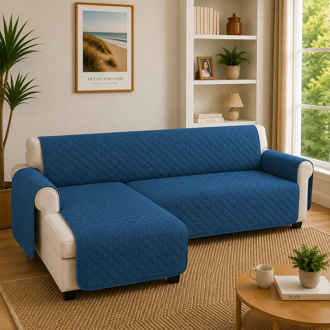L Shape Quilted Slipcover Mat Sofa Couch Cover
