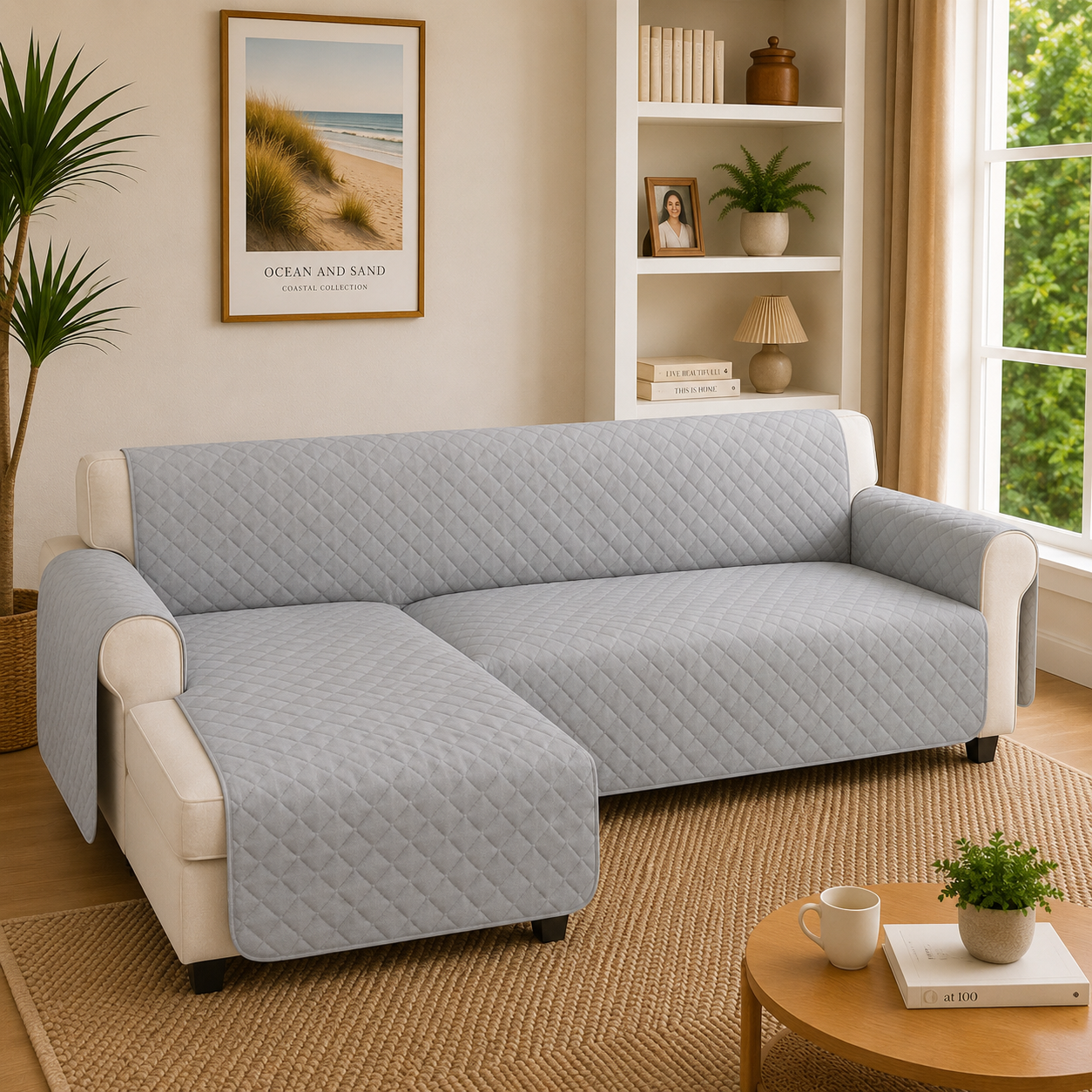 L Shape Quilted Slipcover Mat Sofa Couch Cover