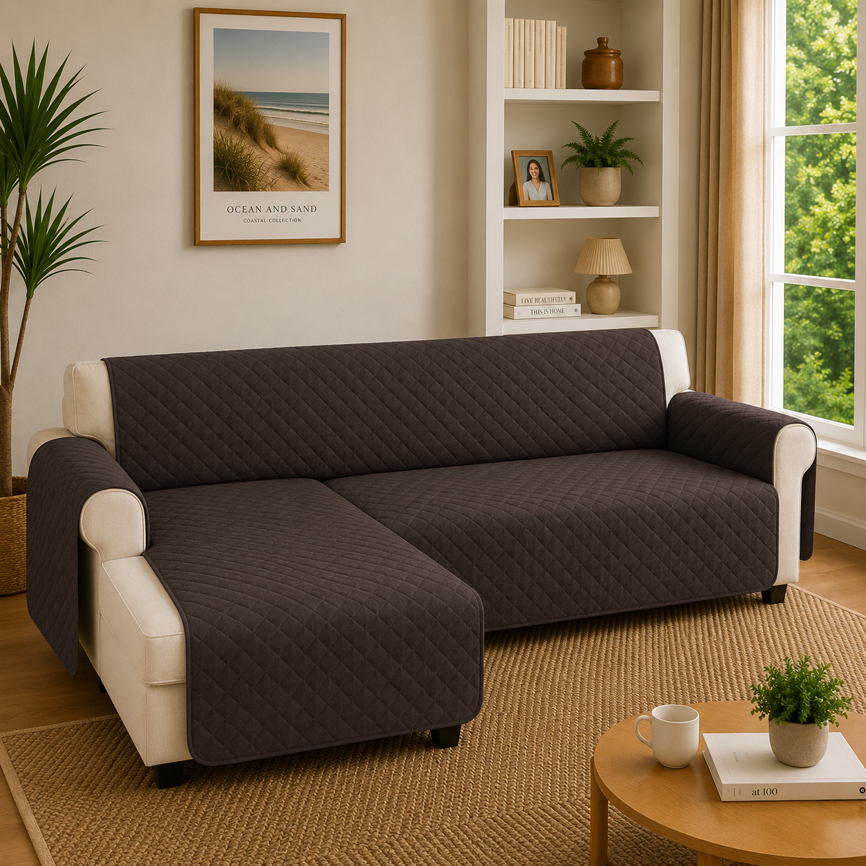L Shape Quilted Slipcover Mat Sofa Couch Cover
