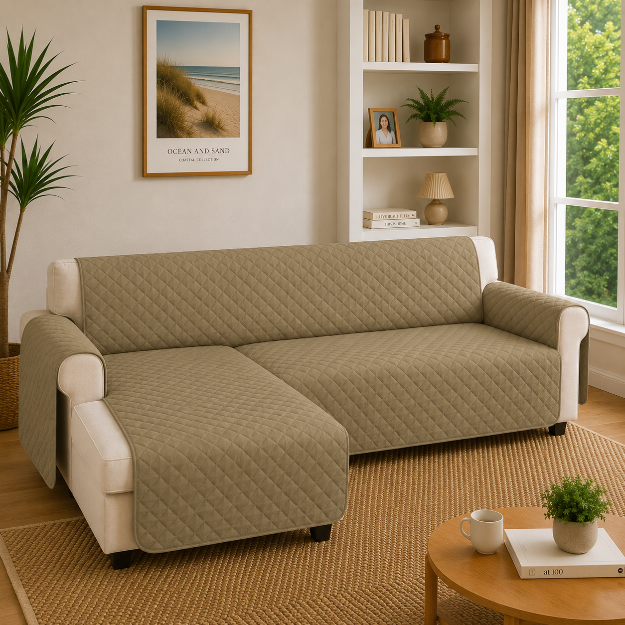 L Shape Quilted Slipcover Mat Sofa Couch Cover