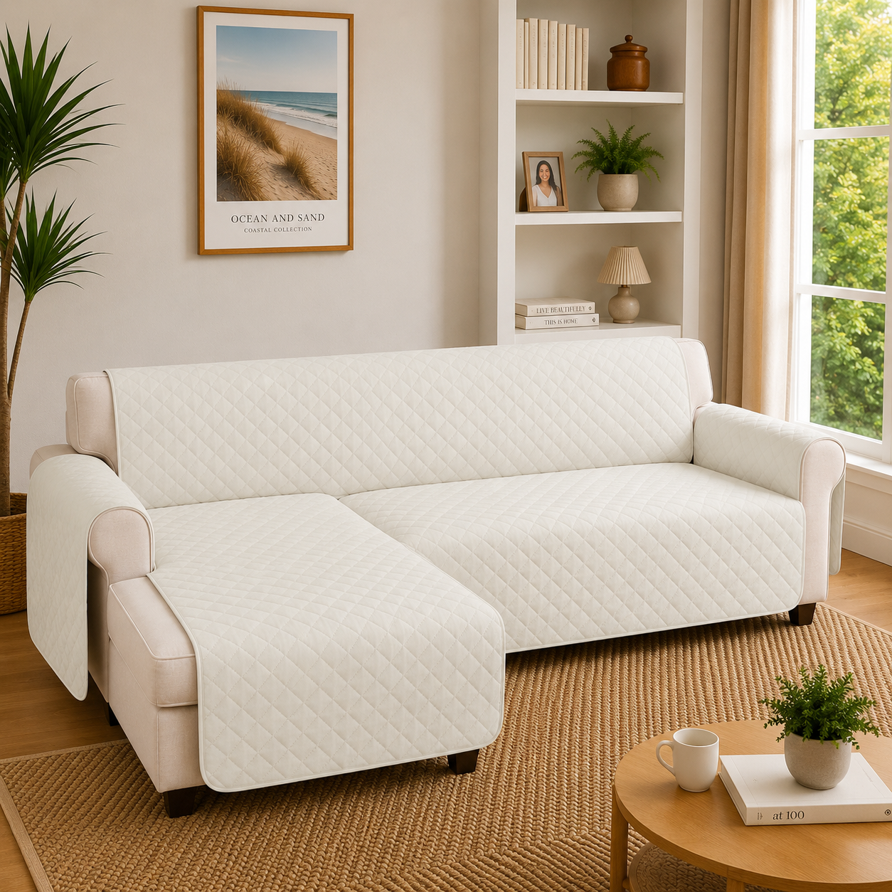 L Shape Quilted Slipcover Mat Sofa Couch Cover