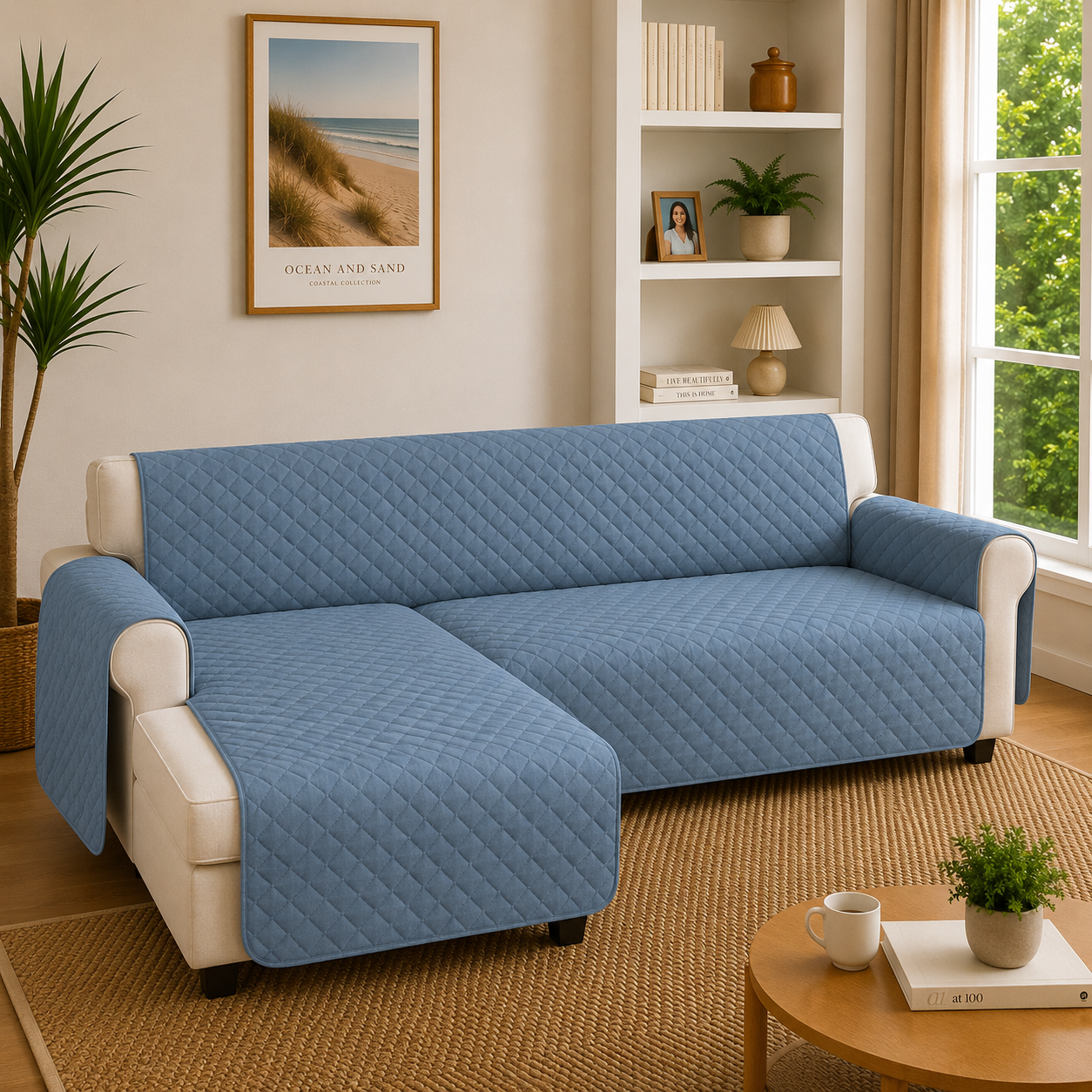 L Shape Quilted Slipcover Mat Sofa Couch Cover