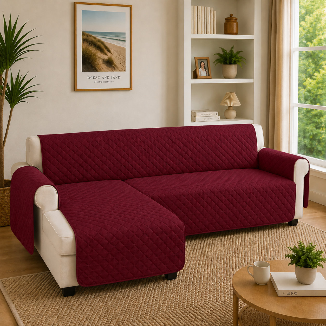 L Shape Quilted Slipcover Mat Sofa Couch Cover