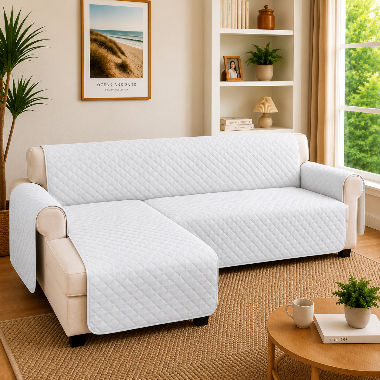 L Shape Quilted Slipcover Mat Sofa Couch Cover