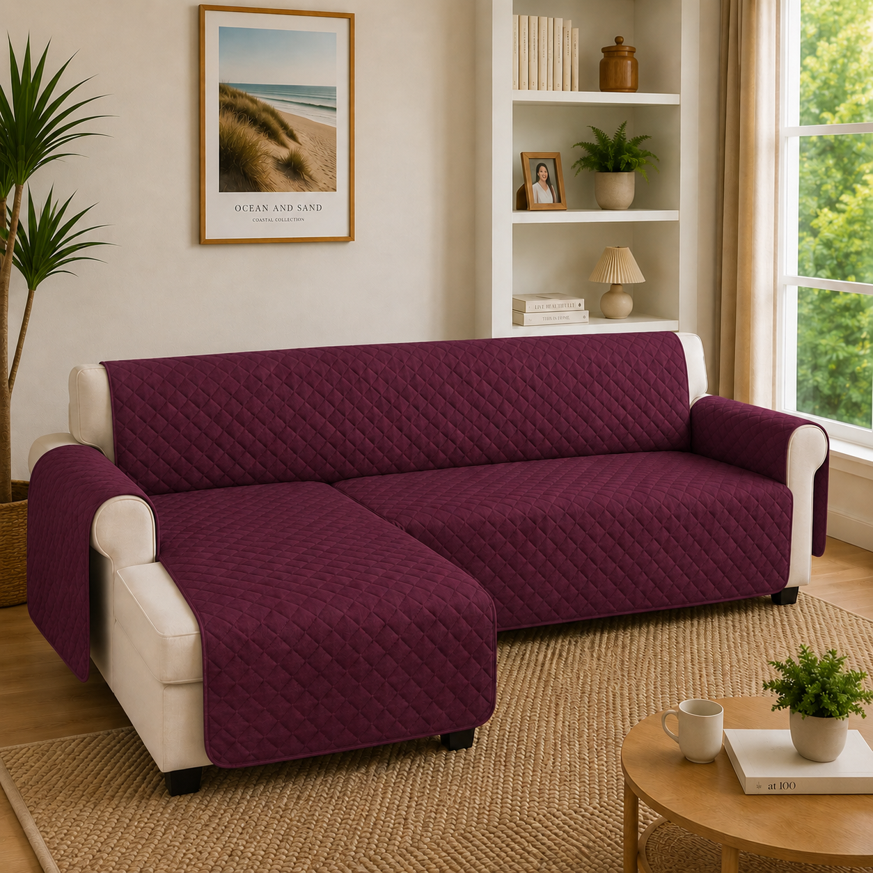 L Shape Quilted Slipcover Mat Sofa Couch Cover