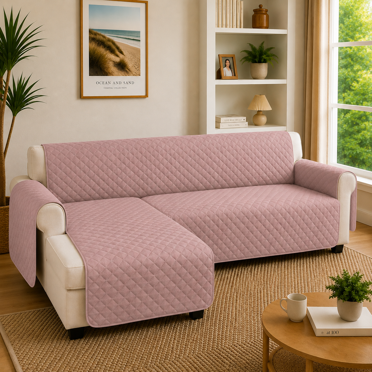 L Shape Quilted Slipcover Mat Sofa Couch Cover