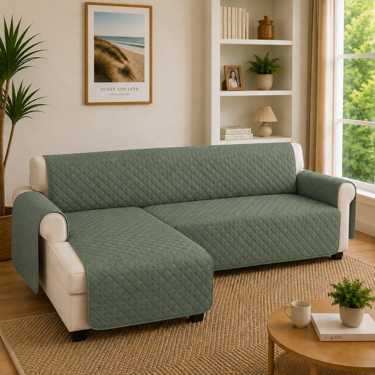 L Shape Quilted Slipcover Mat Sofa Couch Cover