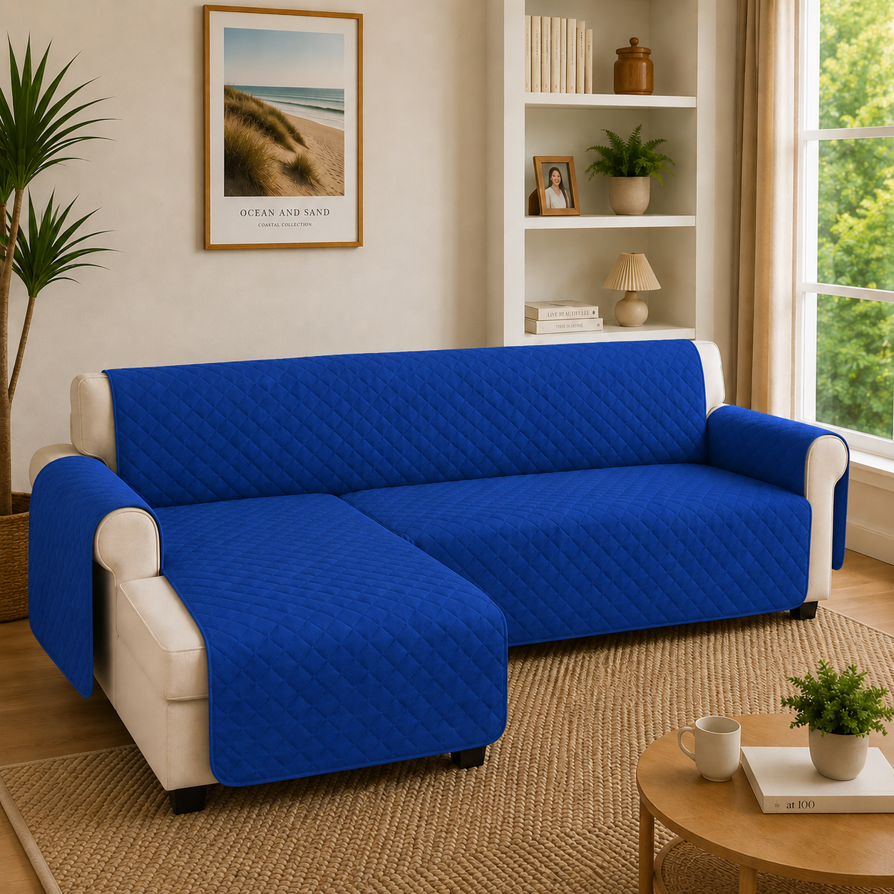 L Shape Quilted Slipcover Mat Sofa Couch Cover