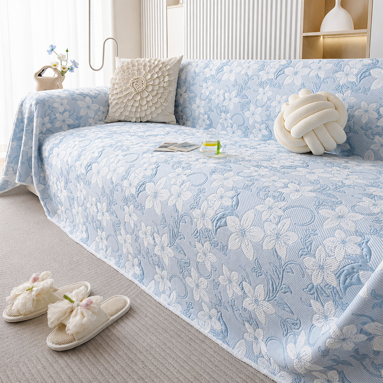 Elegant Floral Ice Silk Jacquard Sofa Couch Cover