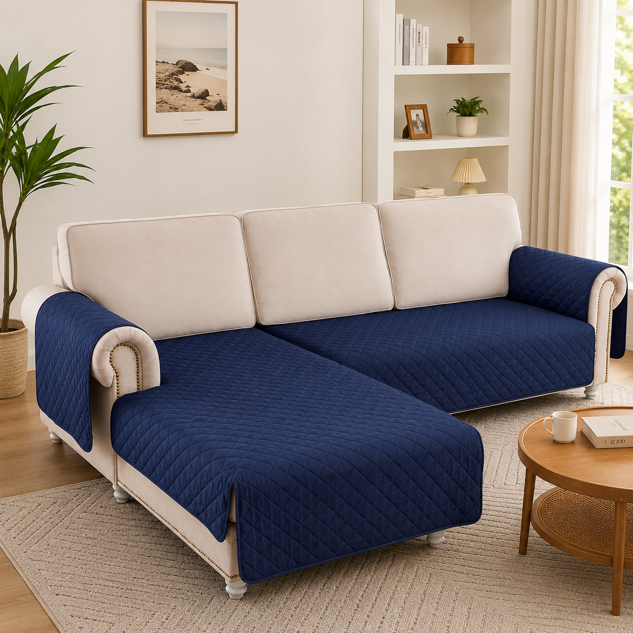L Shape Quilted Slipcover Mat Sofa Couch Cover