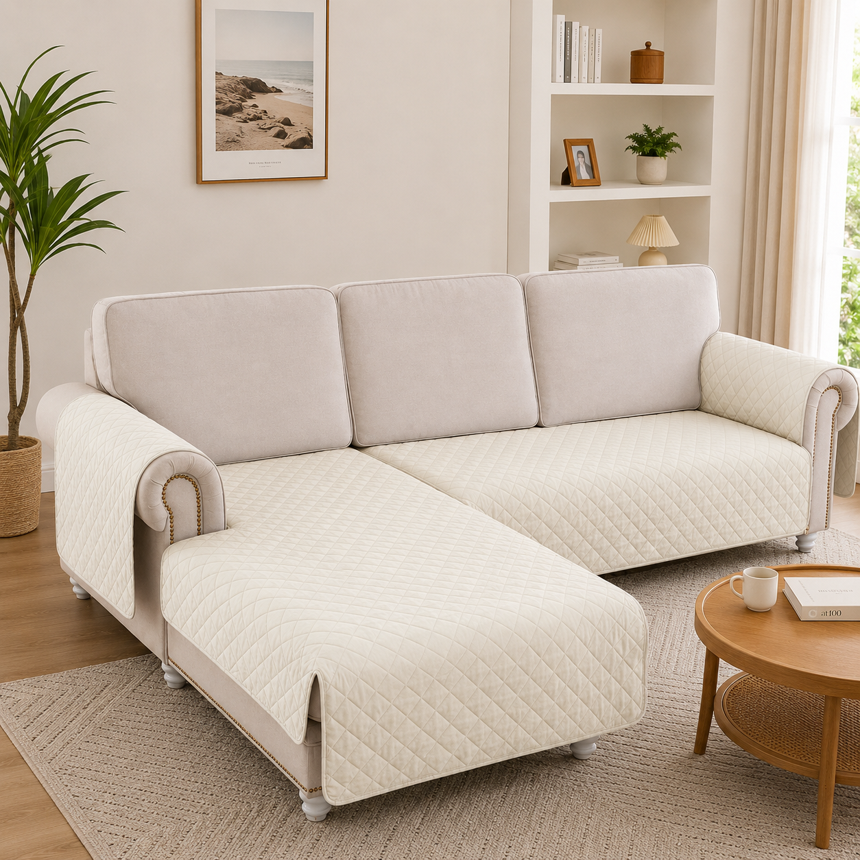 L Shape Quilted Slipcover Mat Sofa Couch Cover