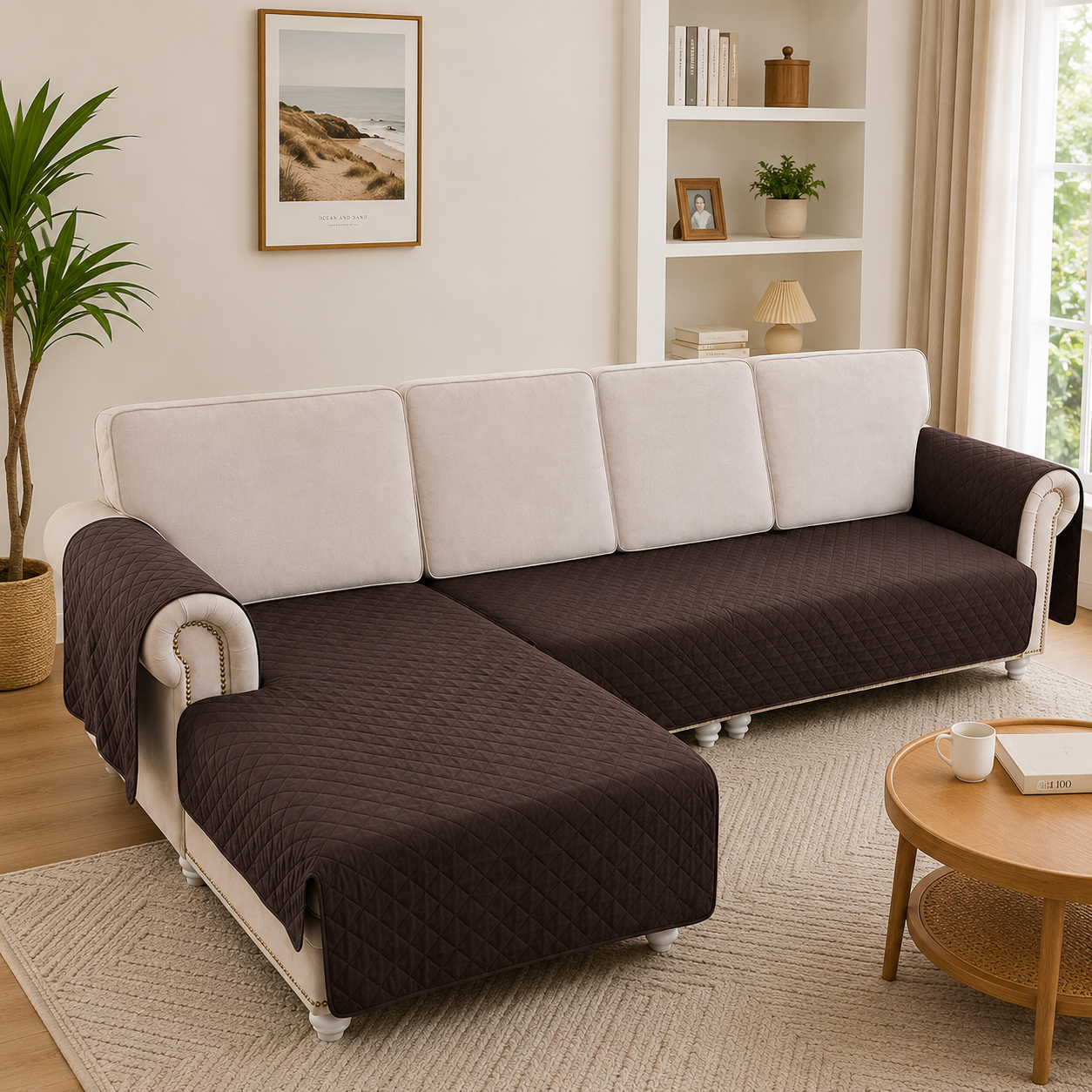 L Shape Quilted Slipcover Mat Sofa Couch Cover