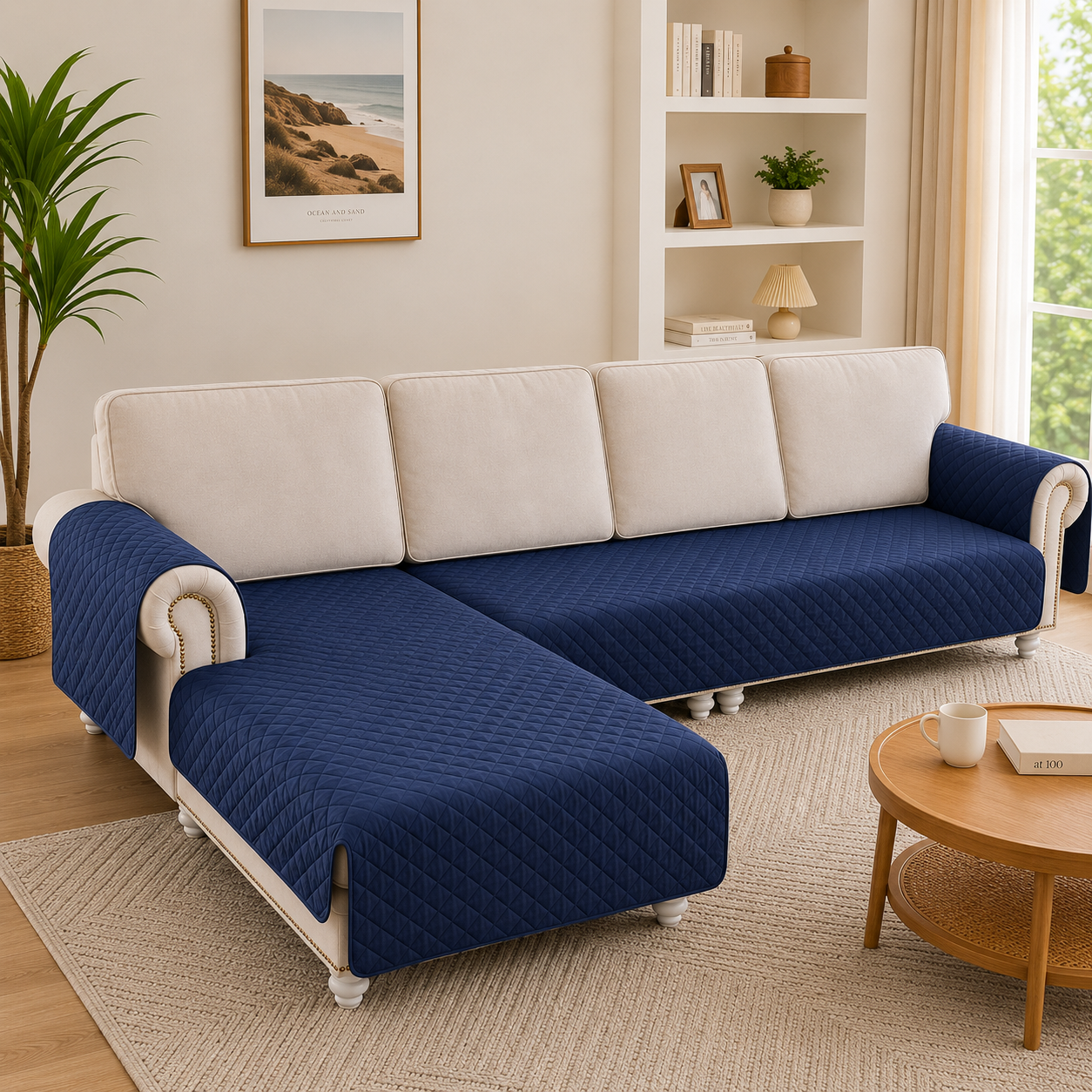 L Shape Quilted Slipcover Mat Sofa Couch Cover