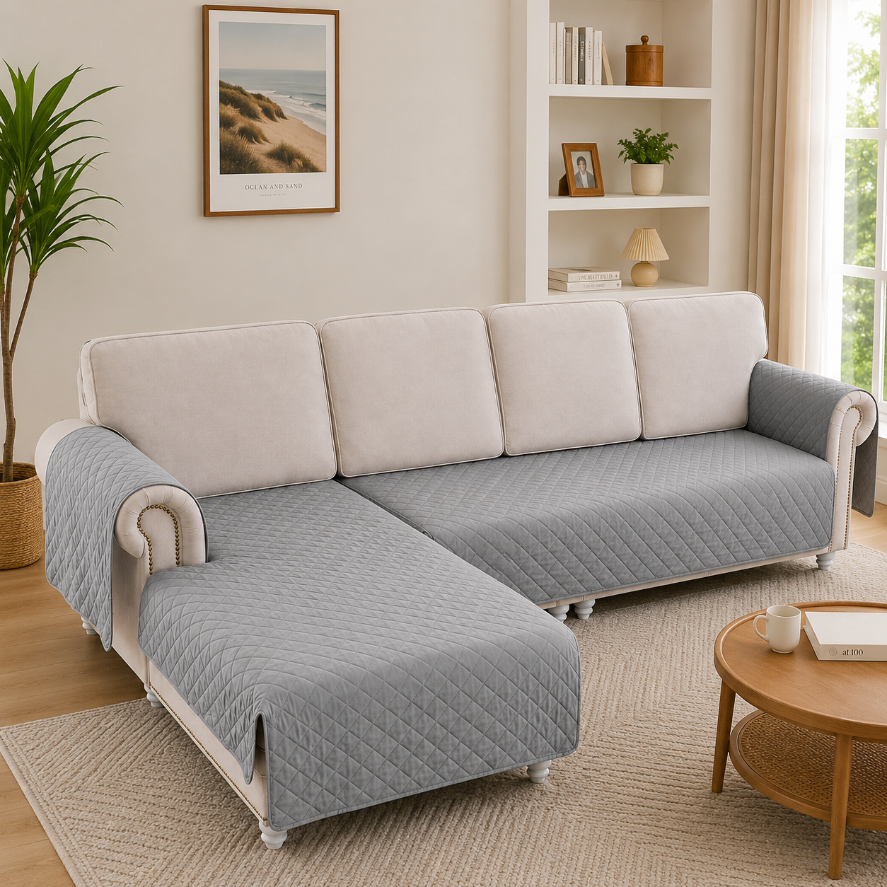 L Shape Quilted Slipcover Mat Sofa Couch Cover