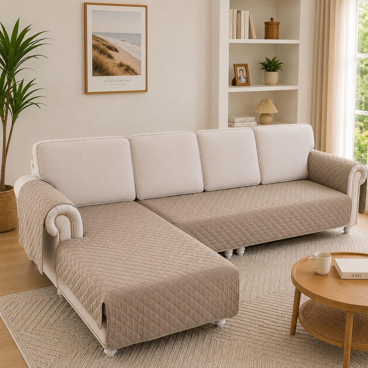 L Shape Quilted Slipcover Mat Sofa Couch Cover