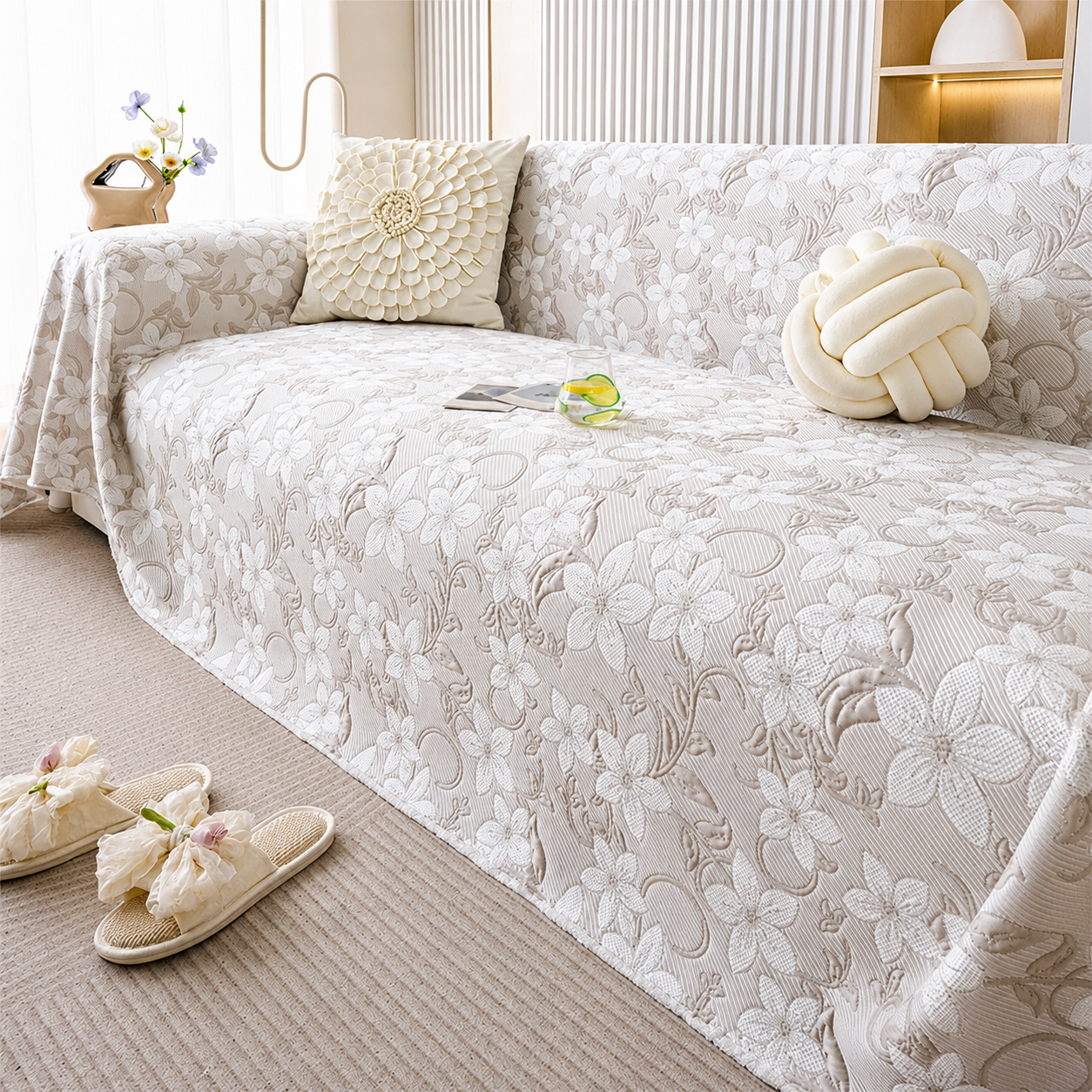 Elegant Floral Ice Silk Jacquard Sofa Couch Cover