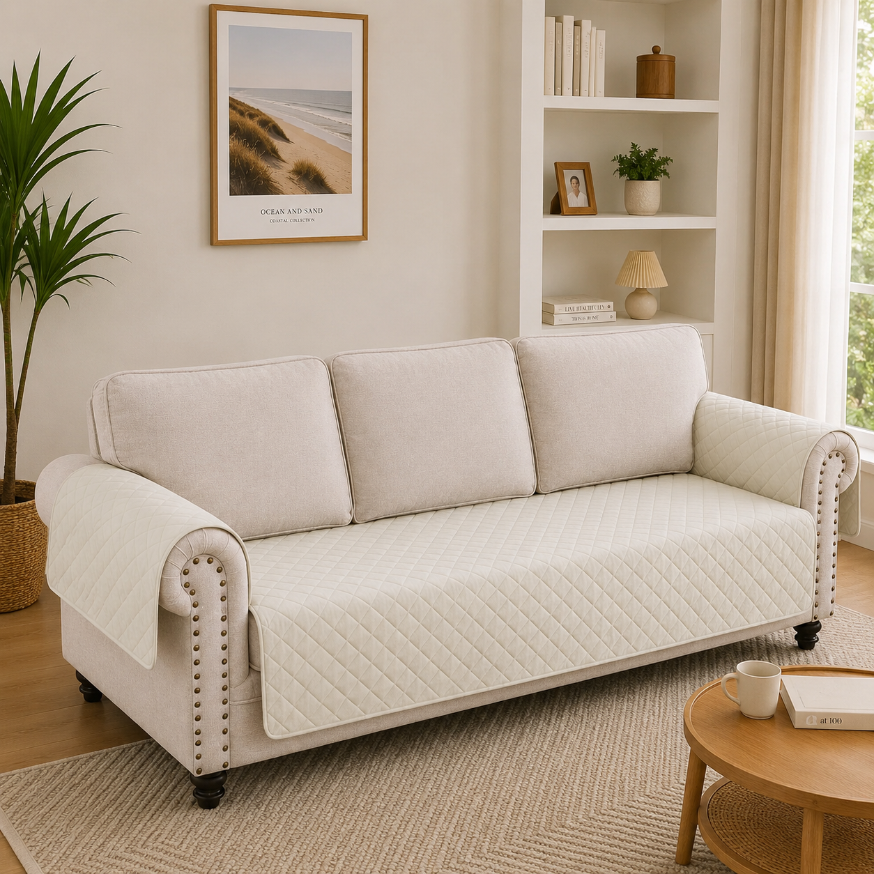 Anti Slip Quilted Slipcover Mat Sofa Couch Cover