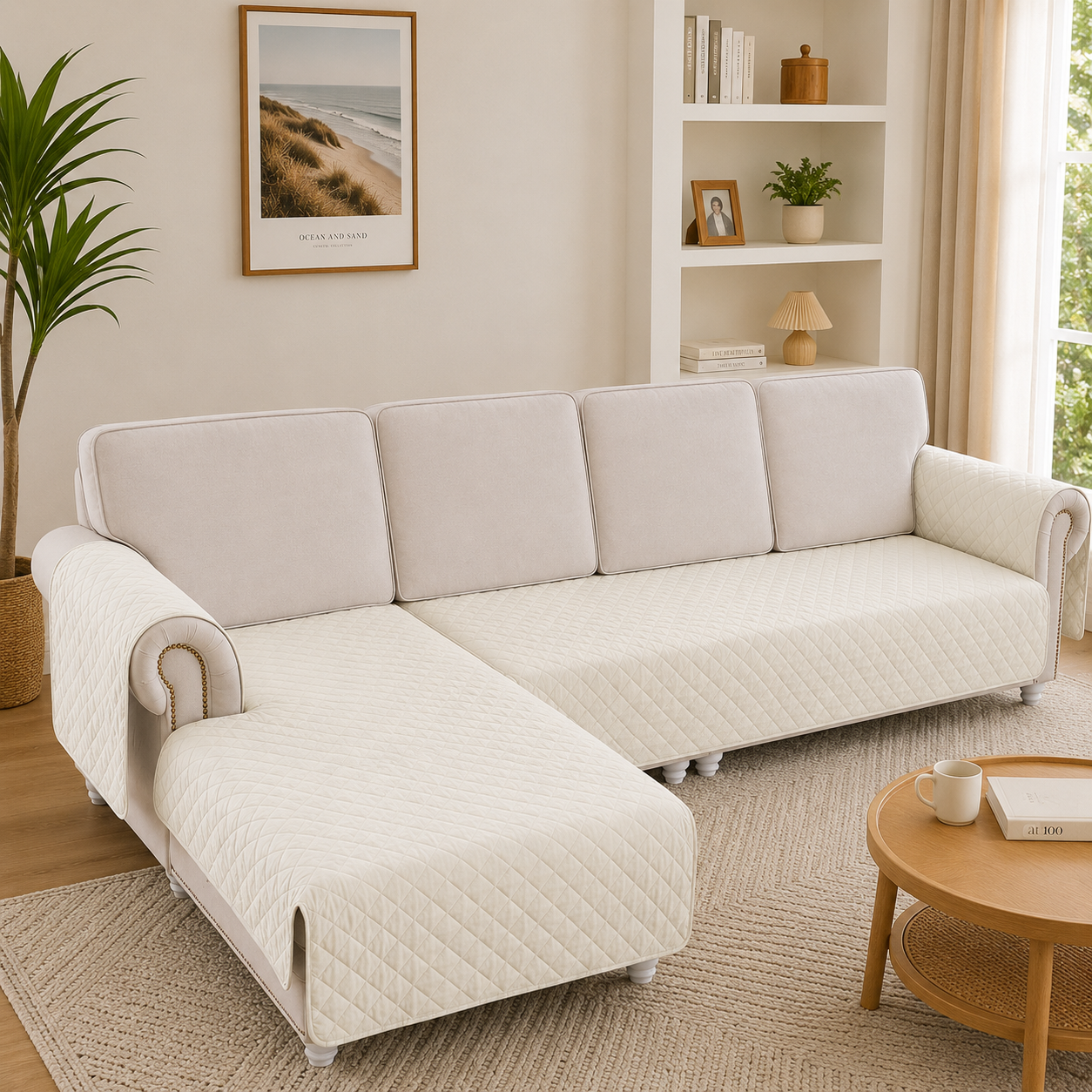 L Shape Quilted Slipcover Mat Sofa Couch Cover
