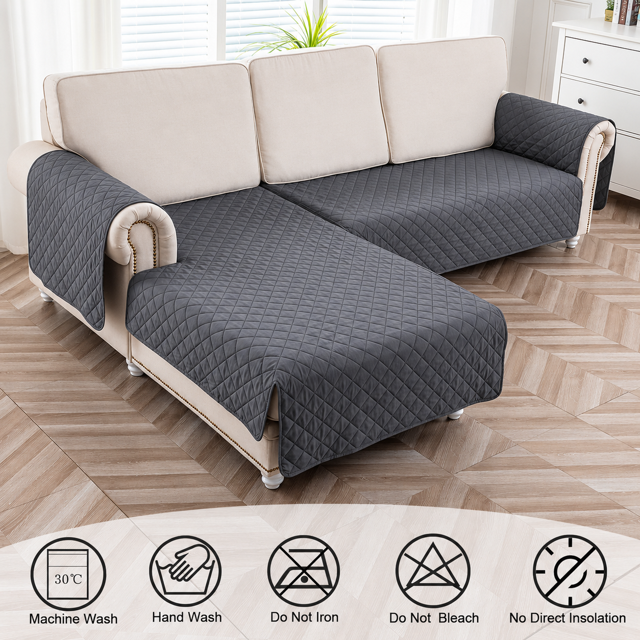 Anti Slip Quilted Slipcover Mat Sofa Couch Cover