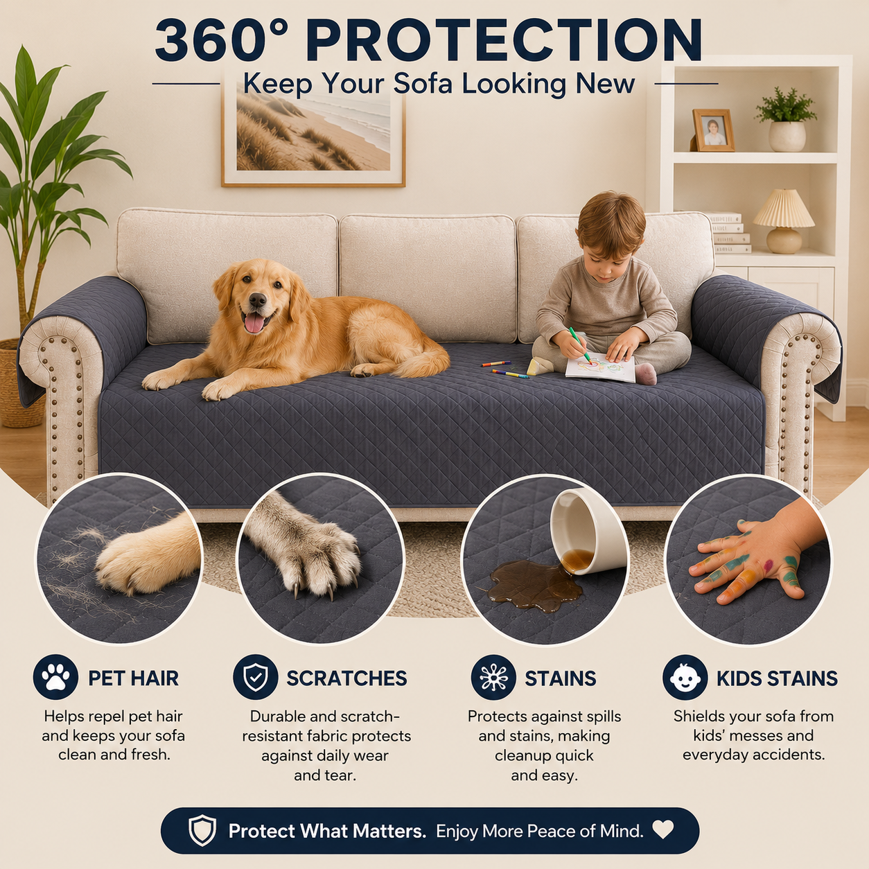 Anti Slip Quilted Slipcover Mat Sofa Couch Cover