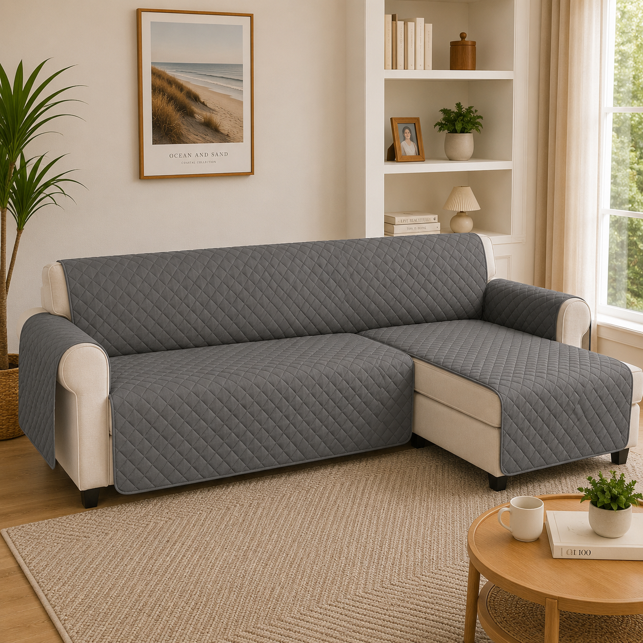 L Shape Quilted Slipcover Mat Sofa Couch Cover