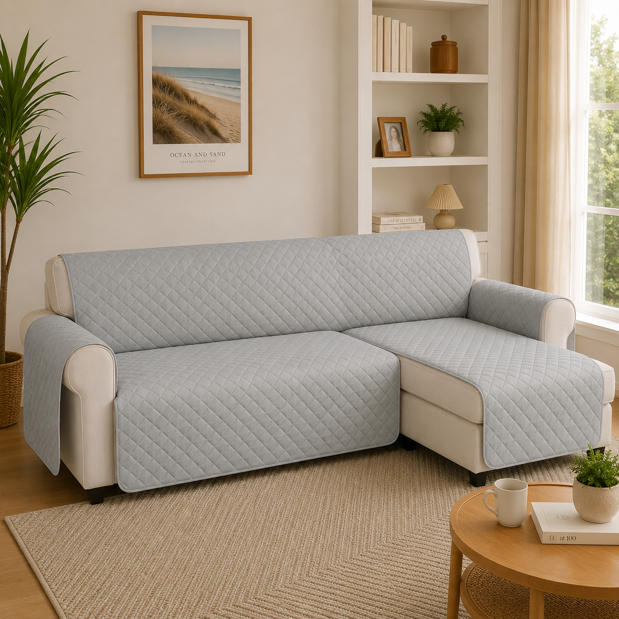 L Shape Quilted Slipcover Mat Sofa Couch Cover