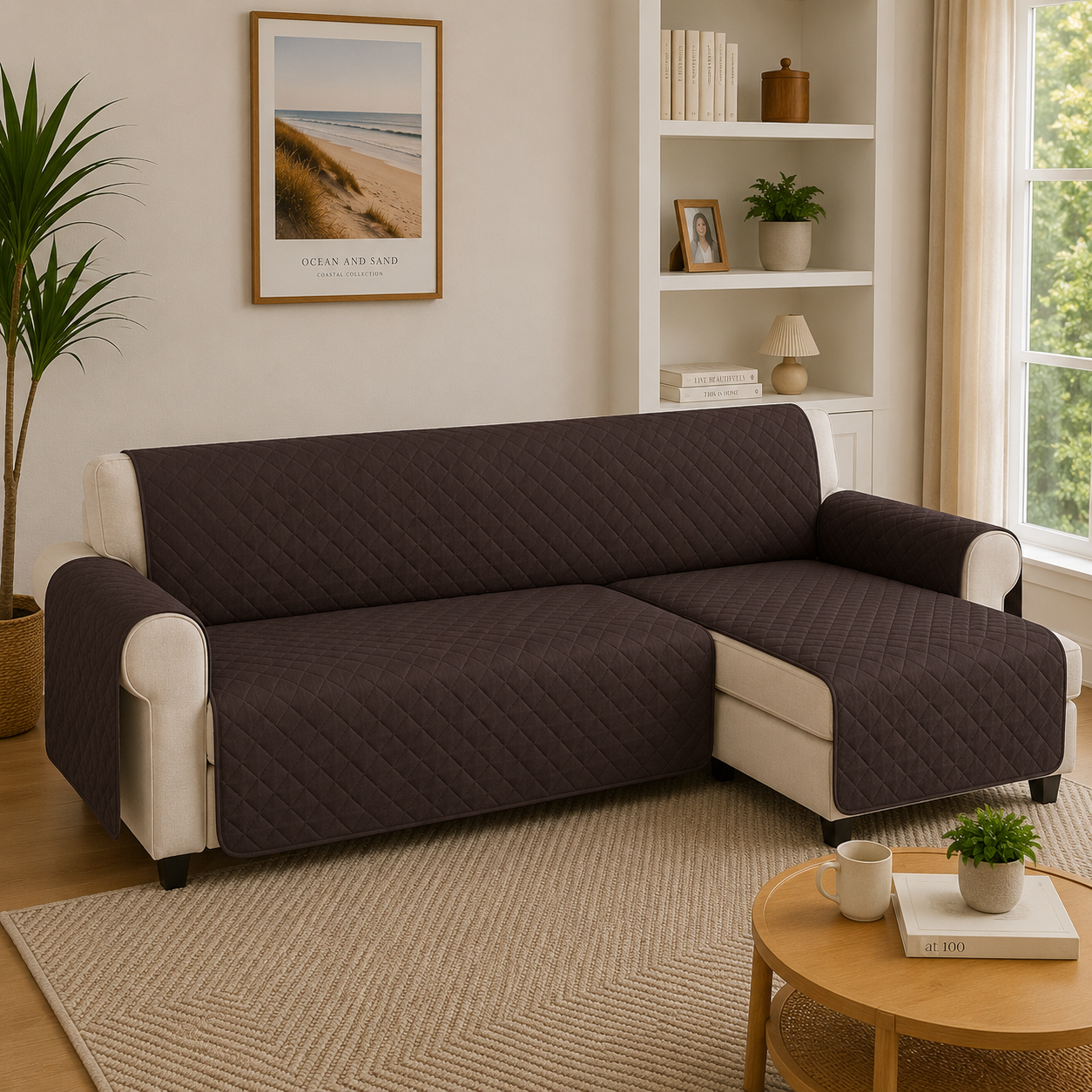 L Shape Quilted Slipcover Mat Sofa Couch Cover