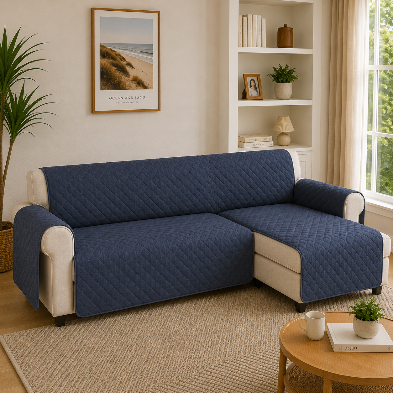 L Shape Quilted Slipcover Mat Sofa Couch Cover