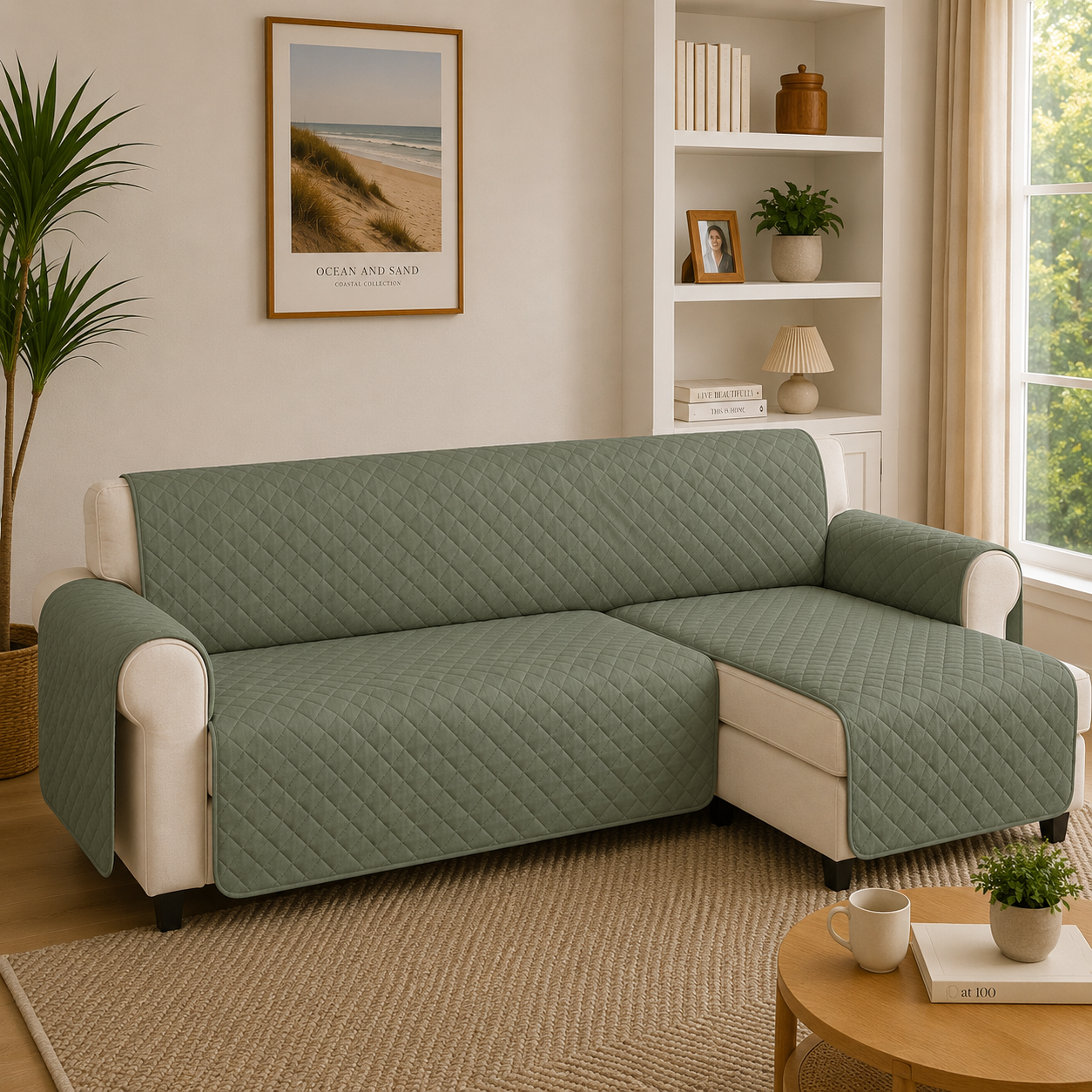 L Shape Quilted Slipcover Mat Sofa Couch Cover