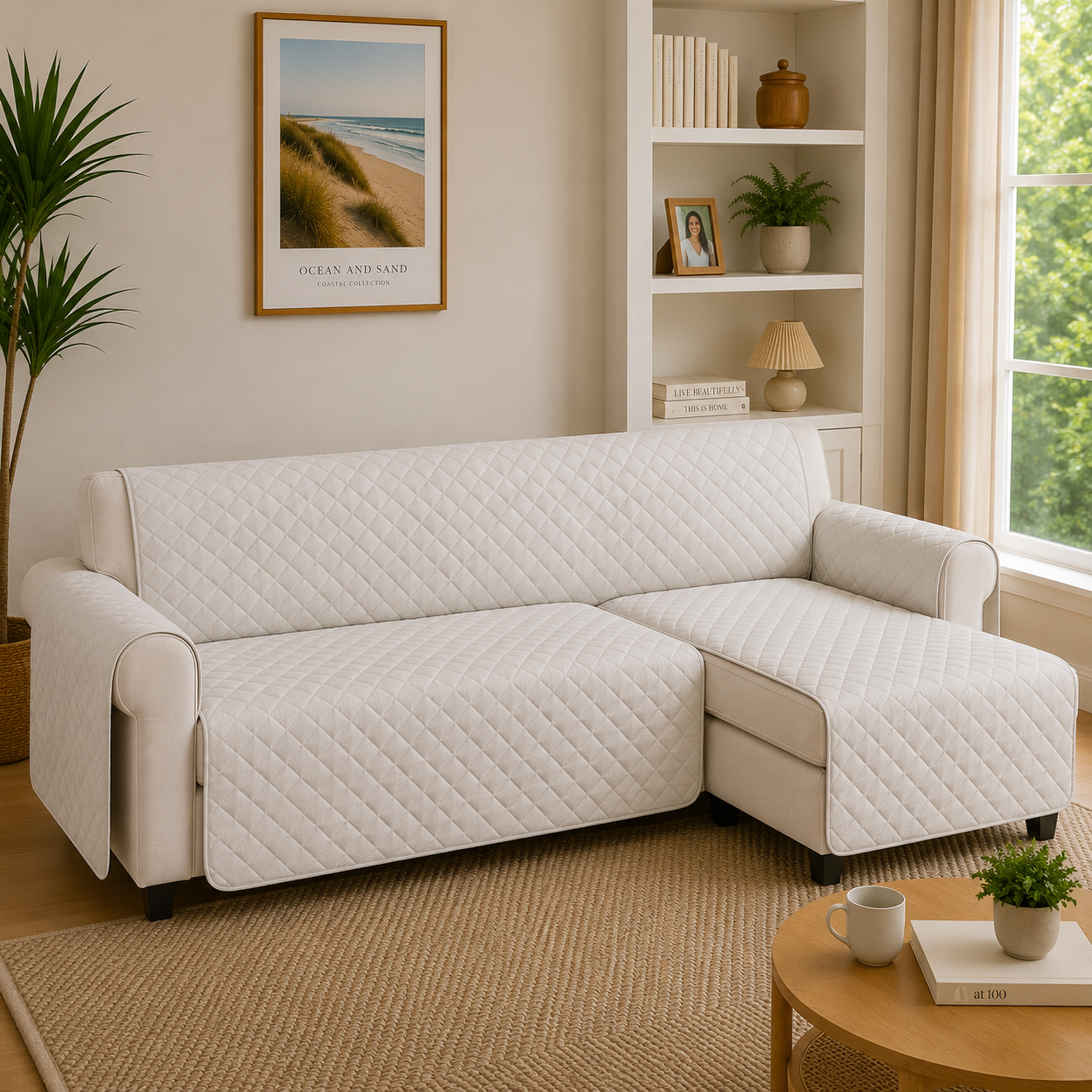 L Shape Quilted Slipcover Mat Sofa Couch Cover