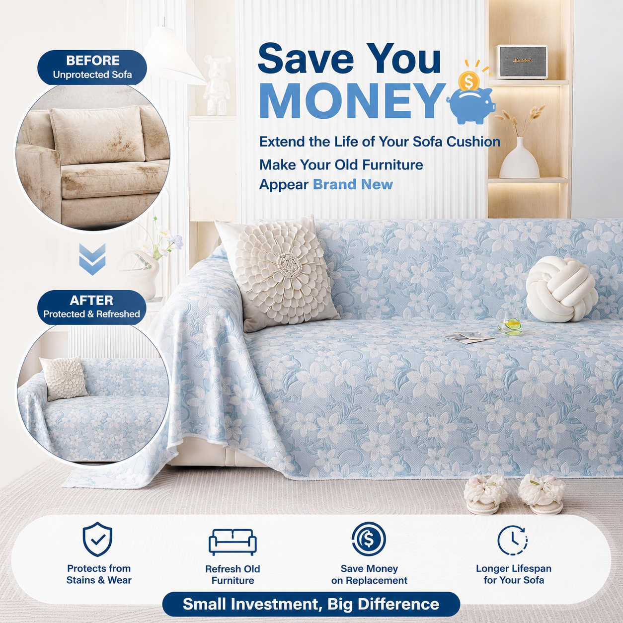 Elegant Floral Ice Silk Jacquard Sofa Couch Cover
