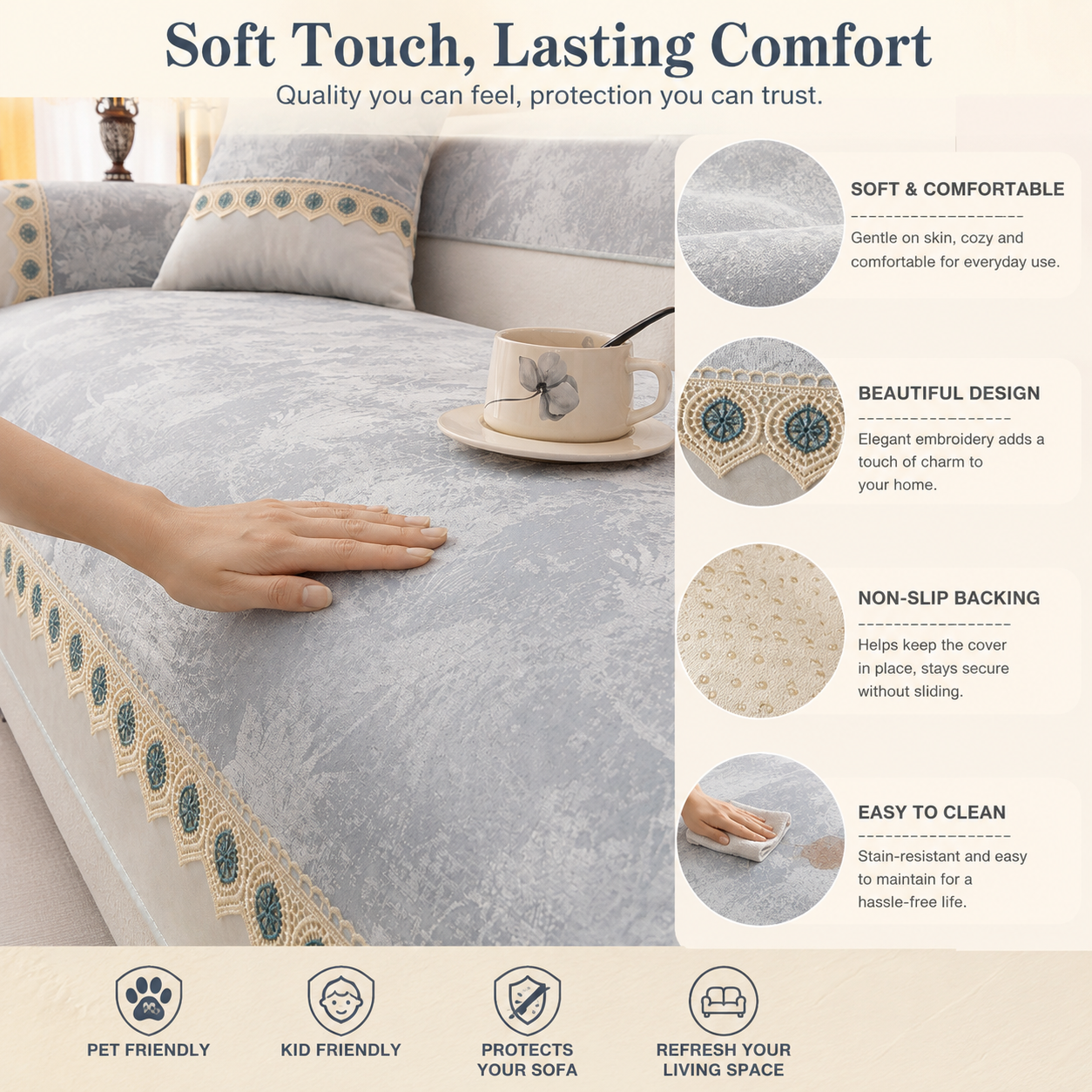 Non Slip Luxury Chenille Sofa Couch Cover