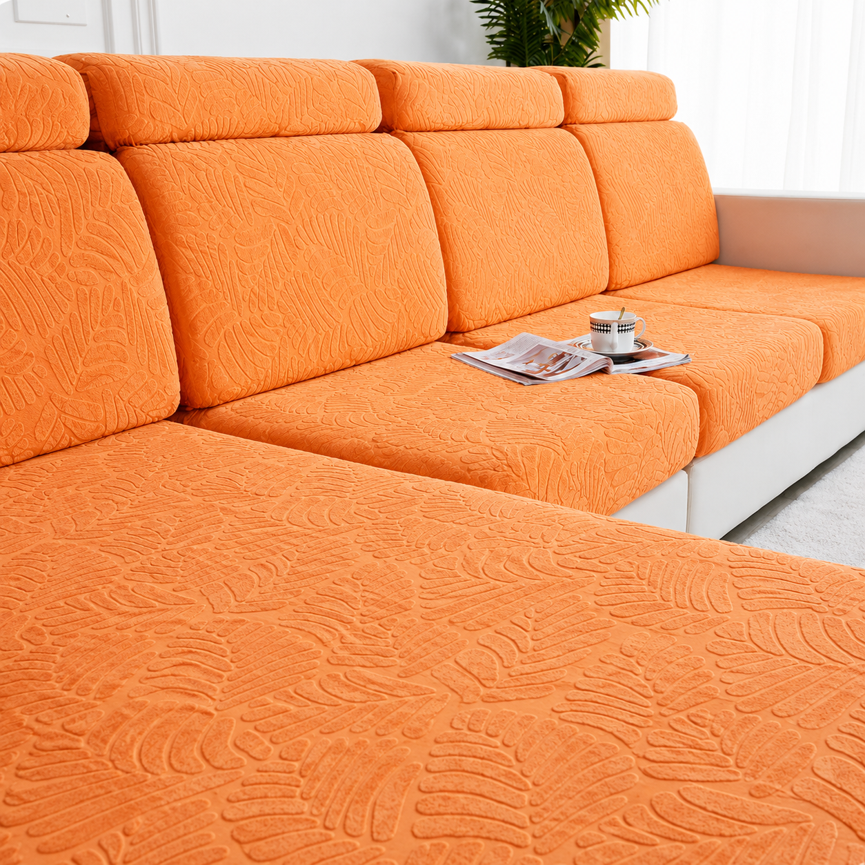 Anti Slip Leaf Jacquard L Shaped Cushion Sofa Couch Cover
