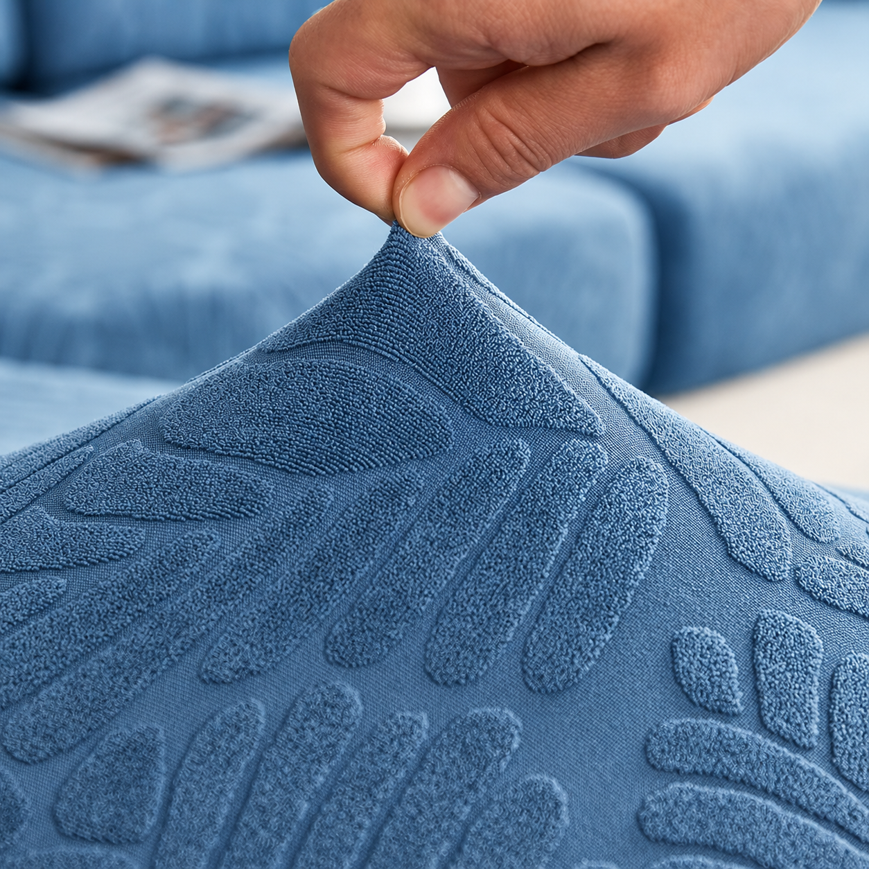 Anti Slip Leaf Jacquard L Shaped Cushion Sofa Couch Cover