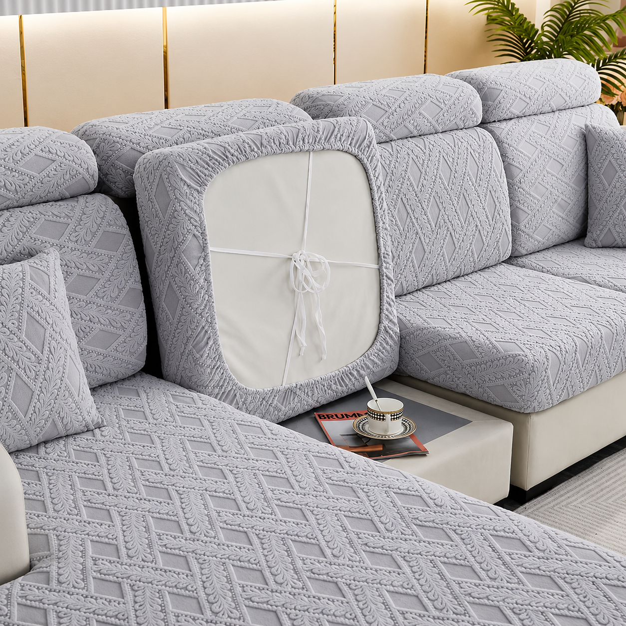 Anti Slip Jacquard L Shaped Sectional Cushion Sofa Couch Cover