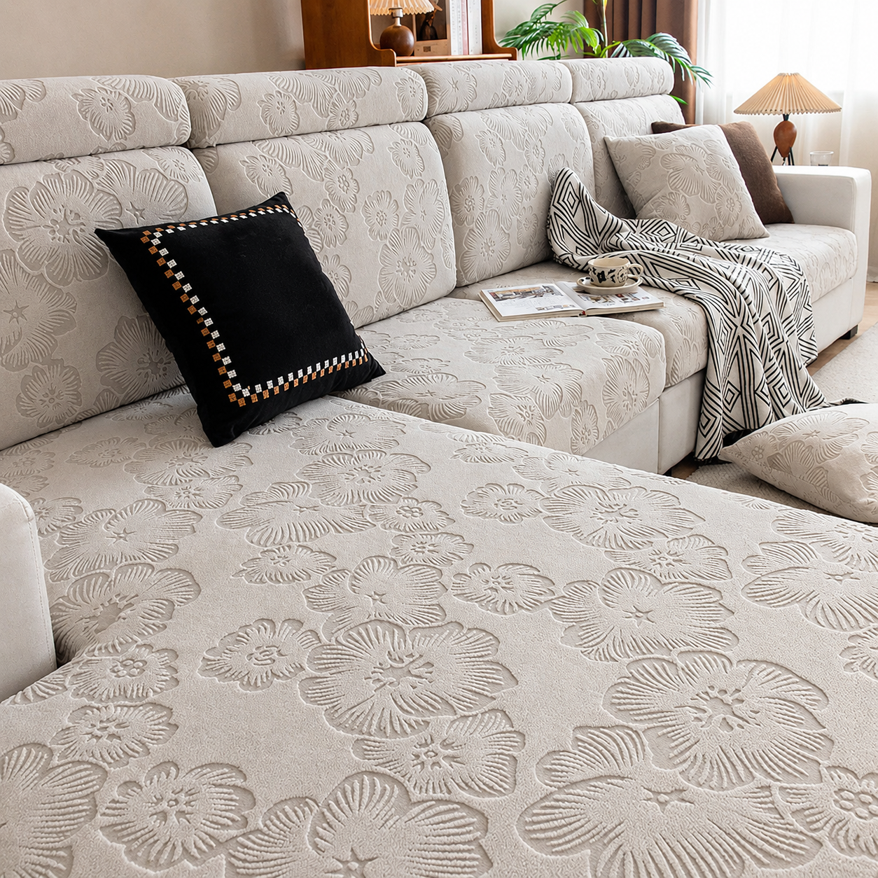 Anti Slip Floral L Shaped Sectional Cushion Sofa Couch Cover