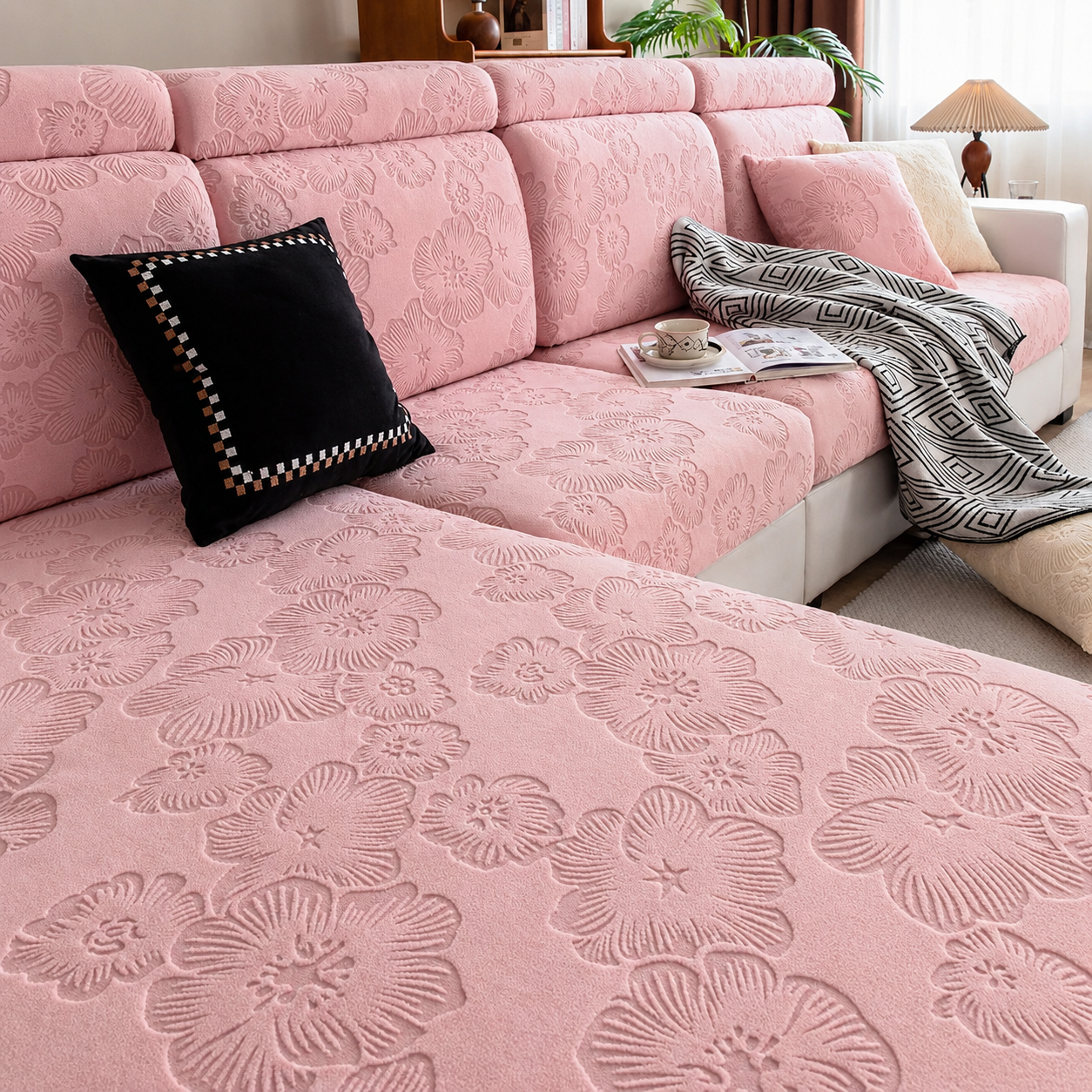 Anti Slip Floral L Shaped Sectional Cushion Sofa Couch Cover