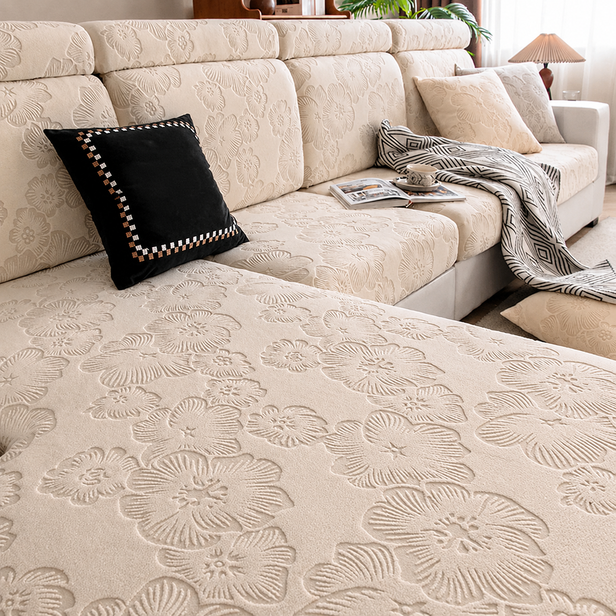 Anti Slip Floral L Shaped Sectional Cushion Sofa Couch Cover