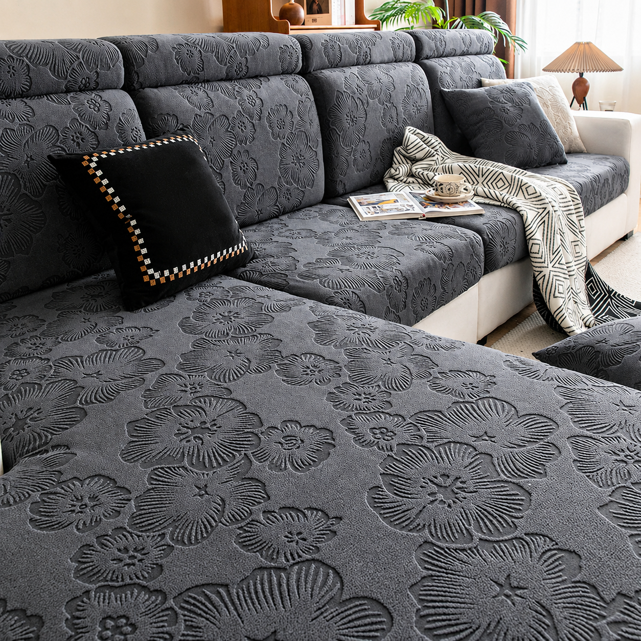 Anti Slip Floral L Shaped Sectional Cushion Sofa Couch Cover