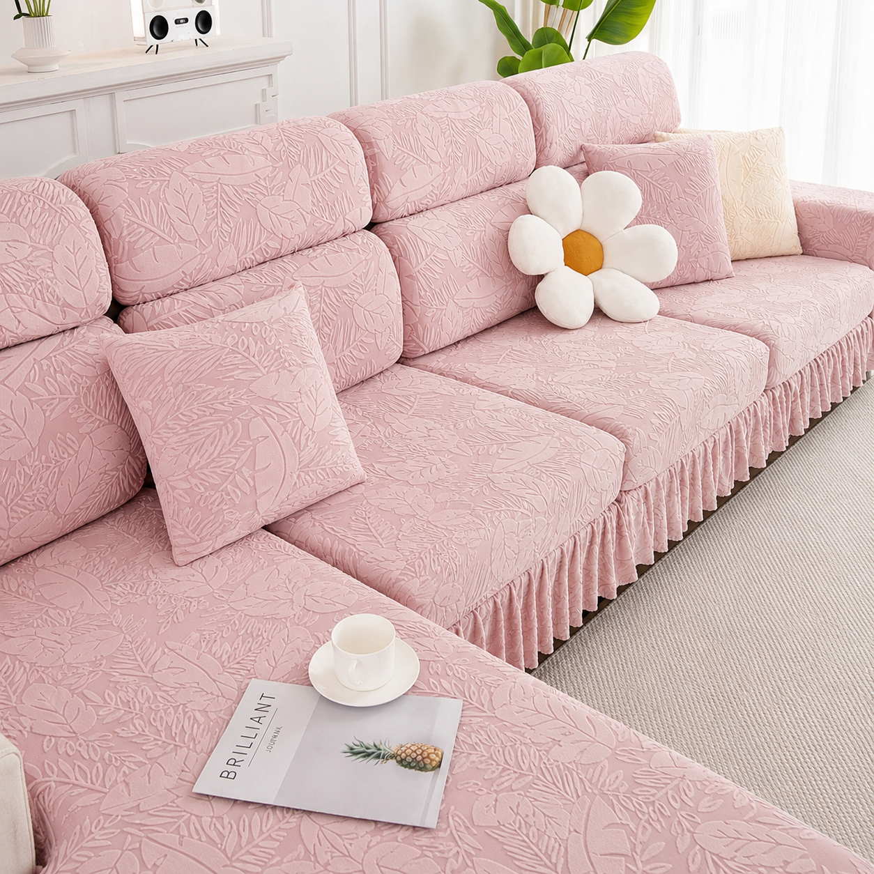 Jacquard Anti-Slip L Shaped Skirt Cushion Sofa Couch Cover