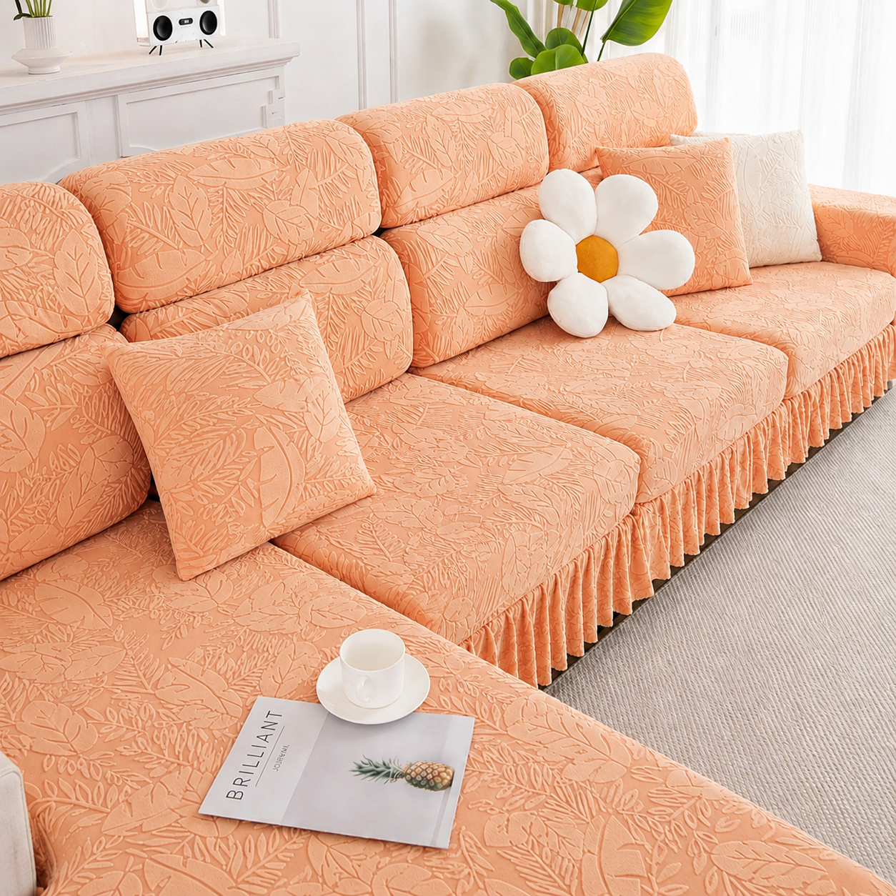 Jacquard Anti-Slip L Shaped Skirt Cushion Sofa Couch Cover