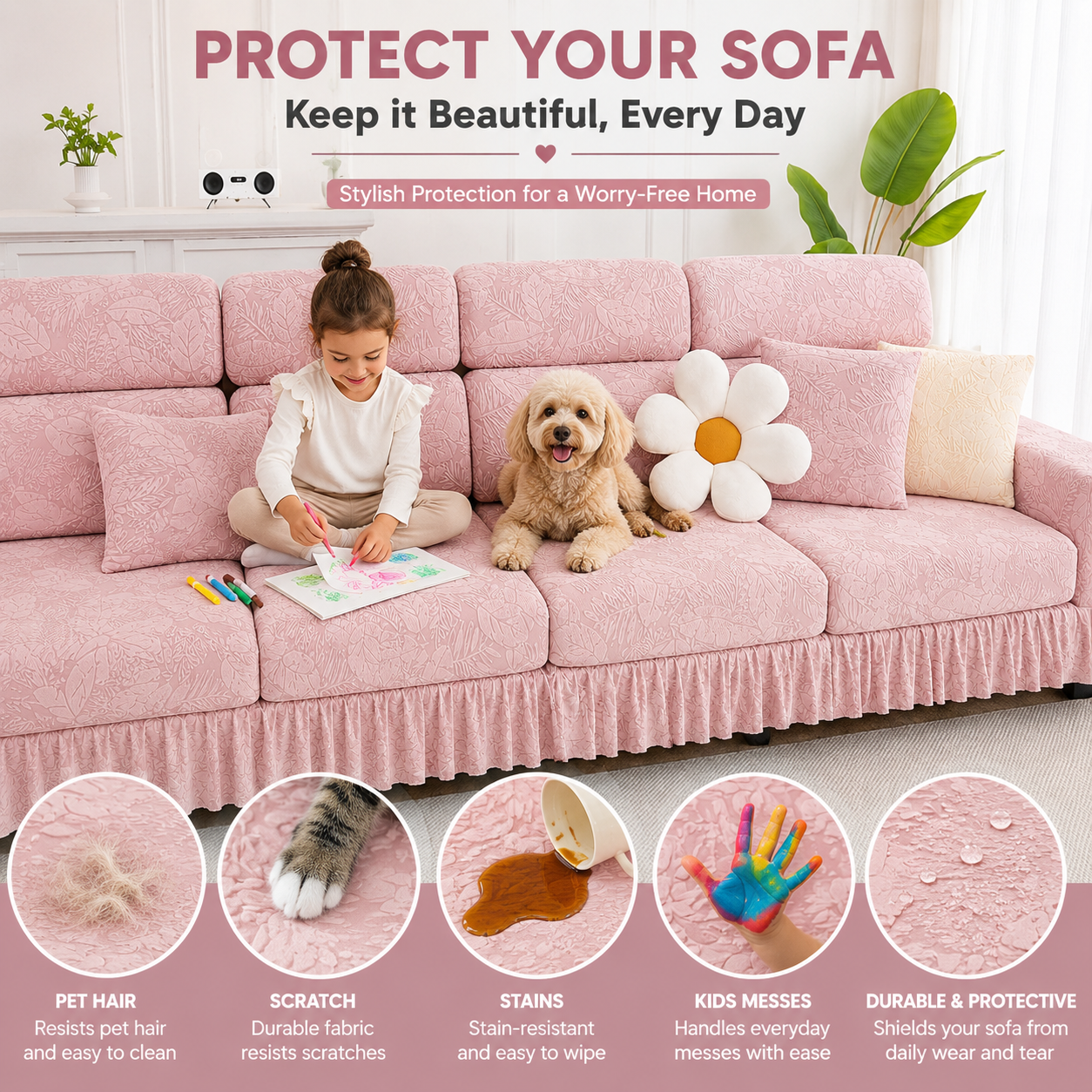 Jacquard Anti-Slip L Shaped Skirt Cushion Sofa Couch Cover