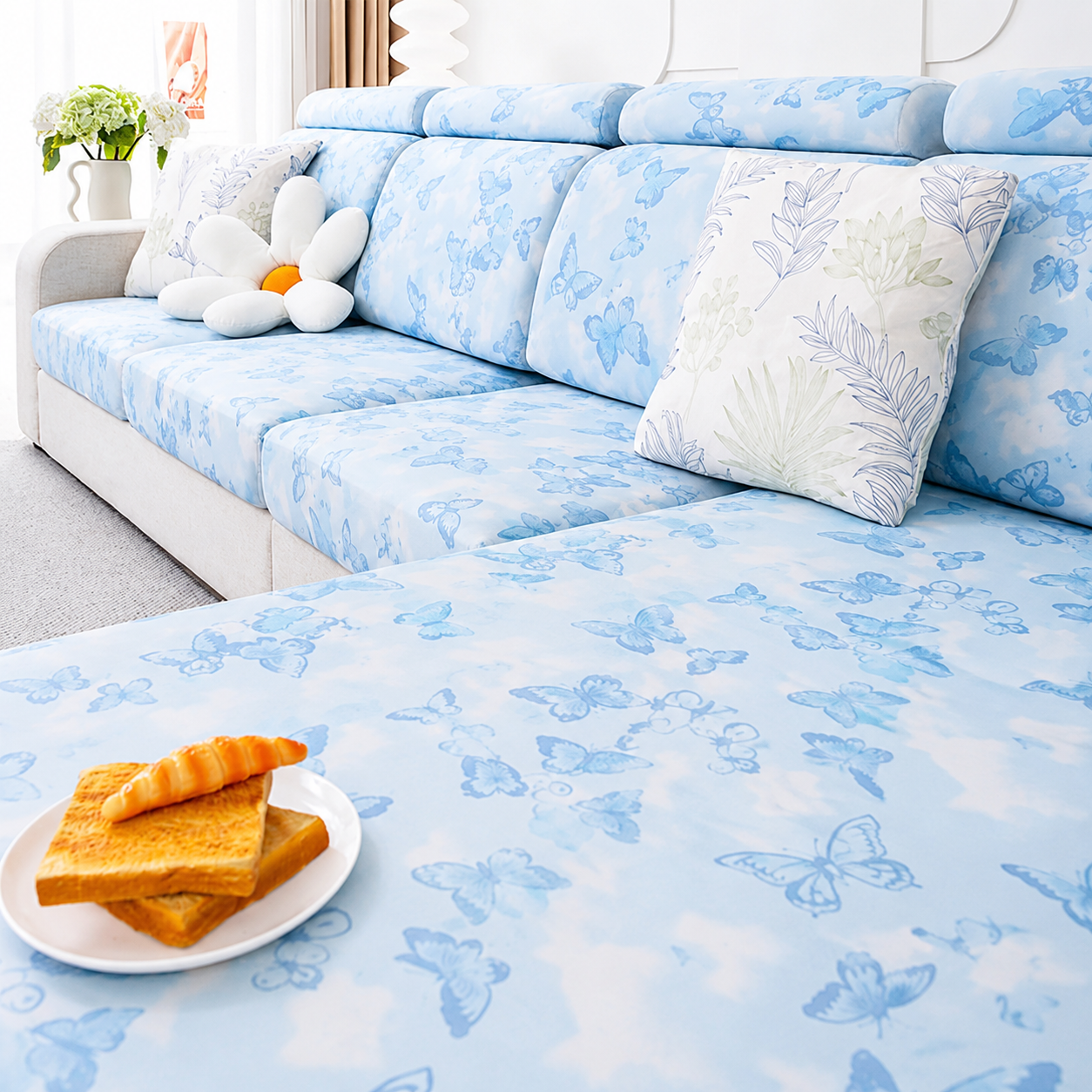 L Shaped Anti-Slip Leaf Cushion Sectional Sofa Couch Cover