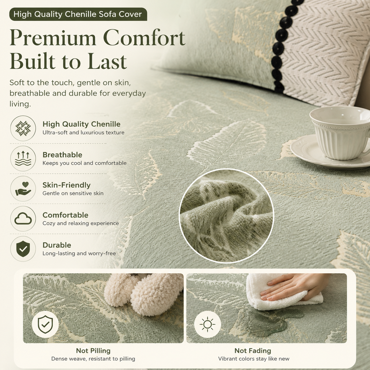 Non-Slip Jacquard Chenille Sofa Couch Cover
