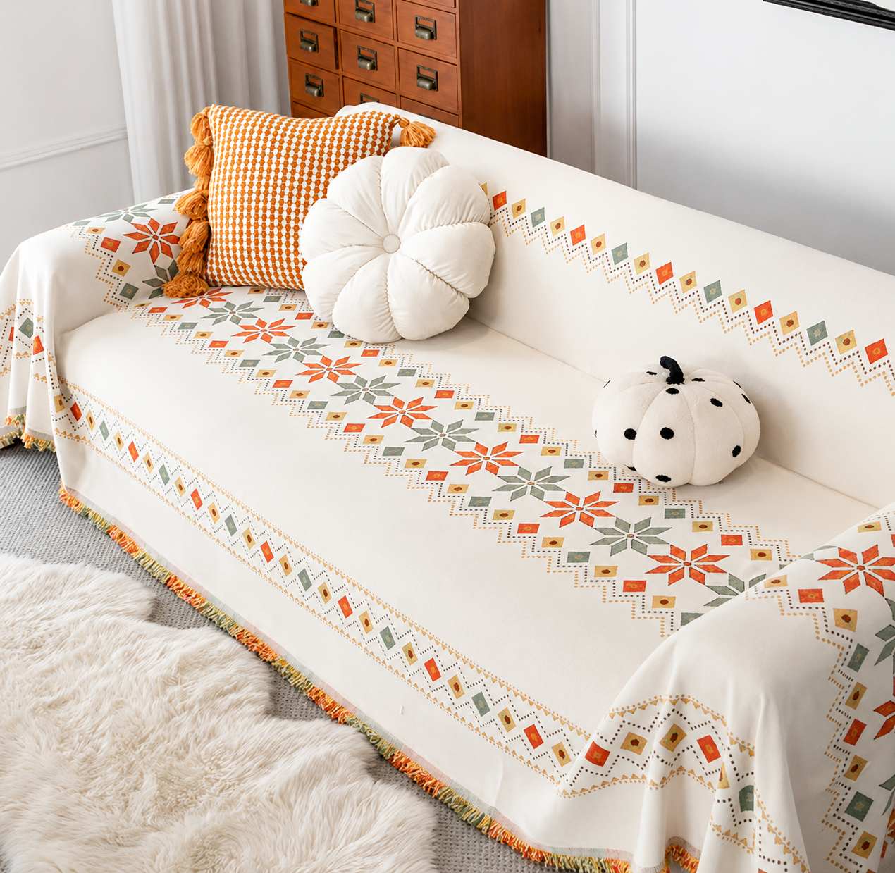 Non-Slip Boho Chenille Tassels Reversible Sofa Couch Cover