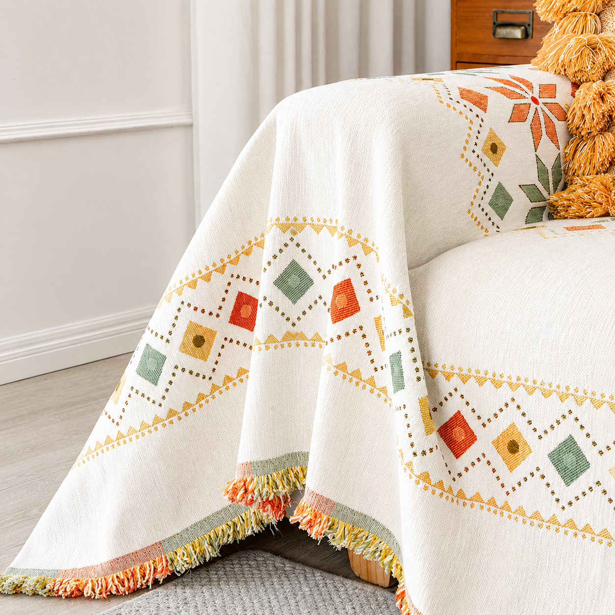 Non-Slip Boho Chenille Tassels Reversible Sofa Couch Cover