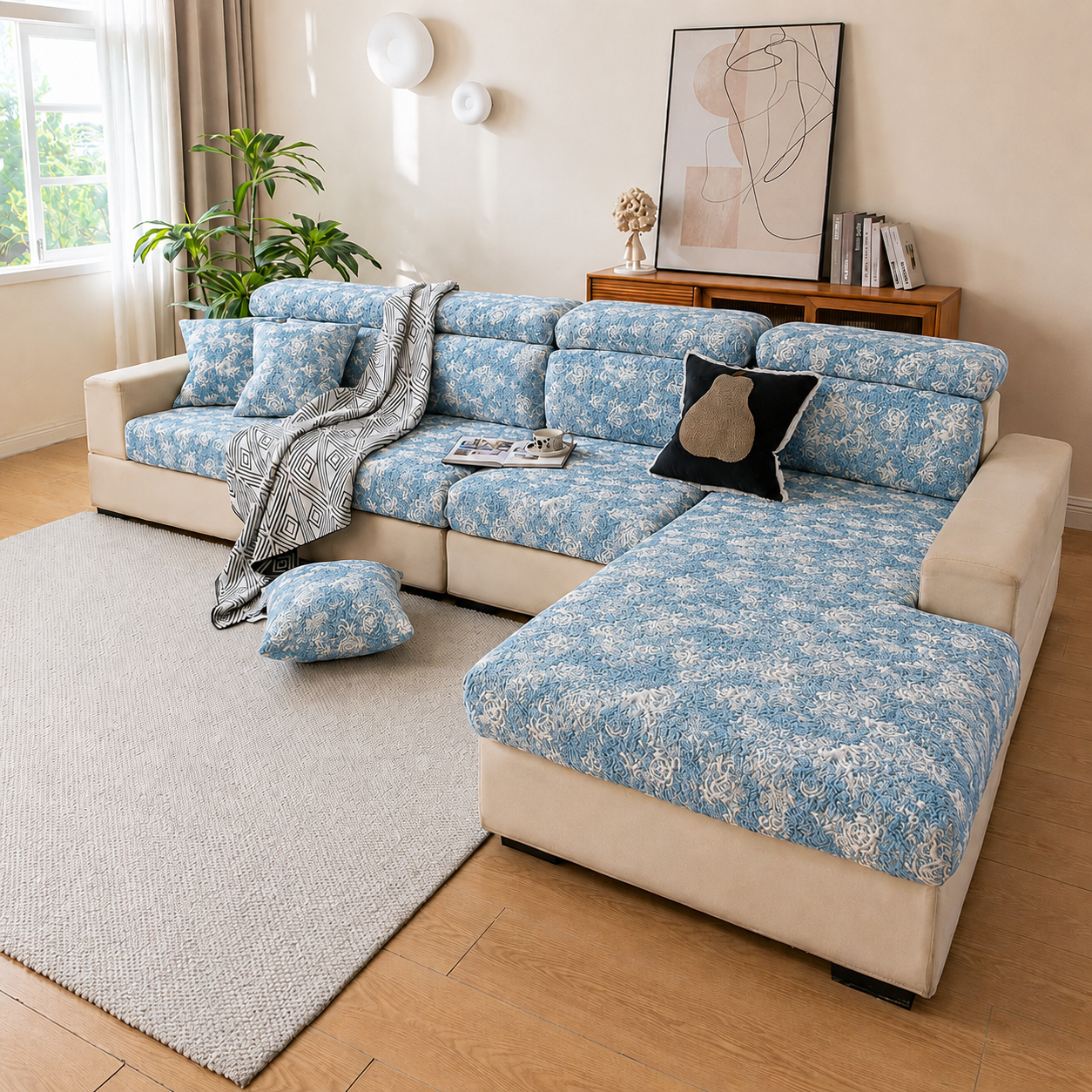 L Shaped Sectional Floral Cushion Sofa Couch Cover