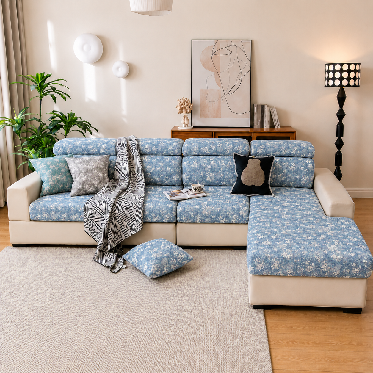 L Shaped Sectional Floral Cushion Sofa Couch Cover