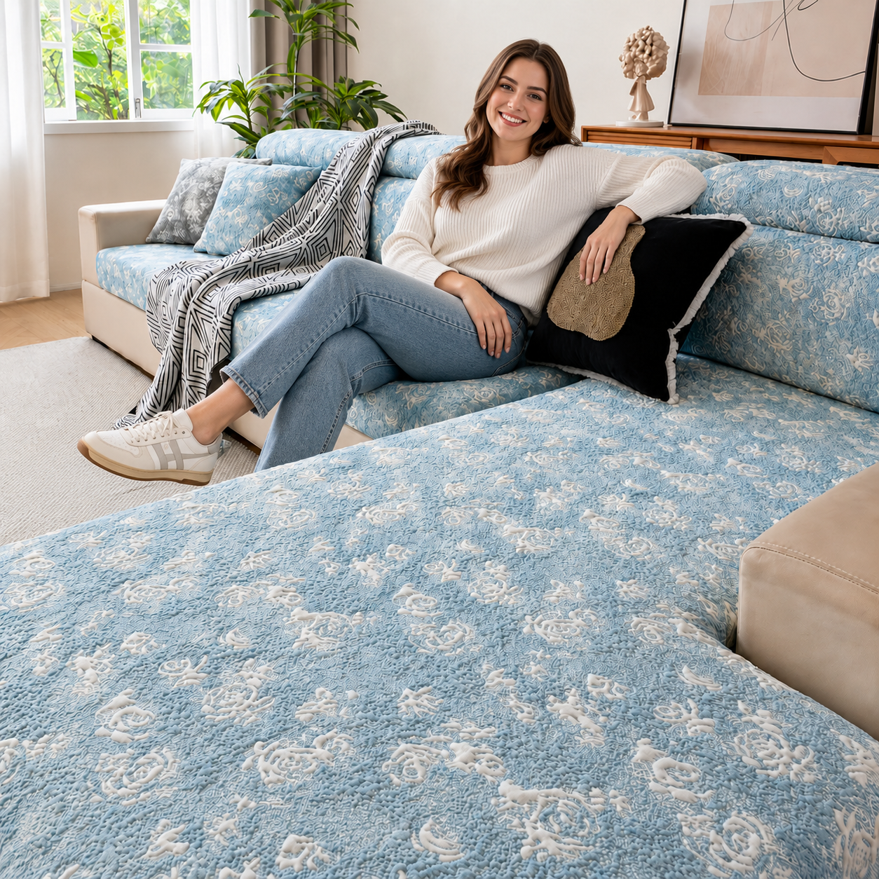 L Shaped Sectional Floral Cushion Sofa Couch Cover