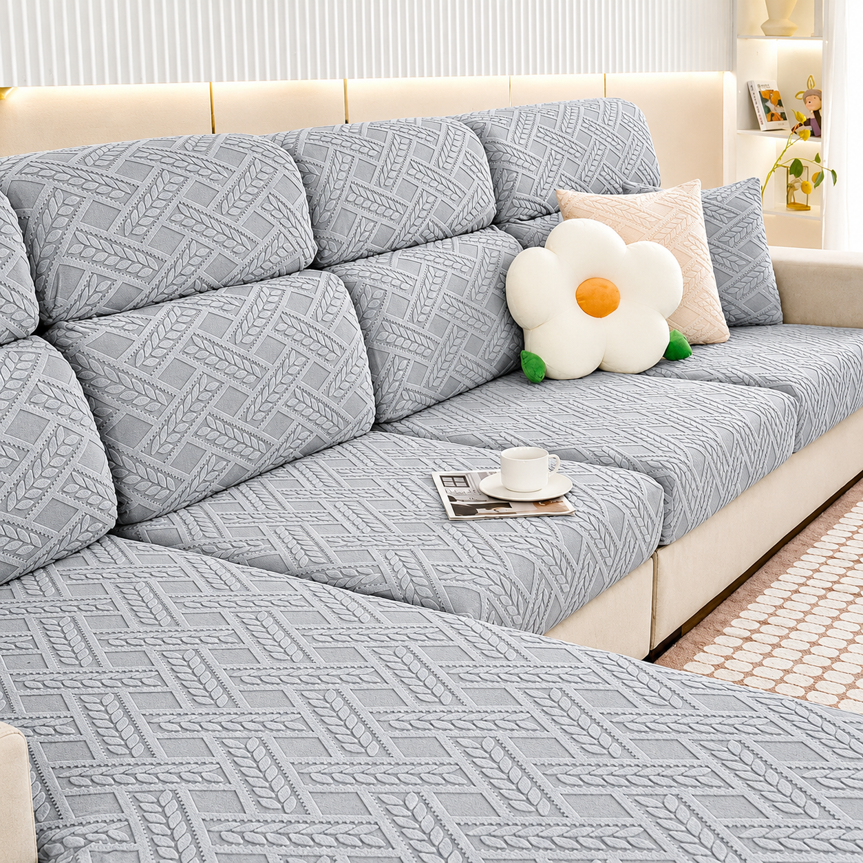 Anti Slip Jacquard Geometric L Shaped Sectional Cushion Sofa Couch Cover